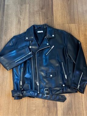 Topshop Oversized Faux Leather Moto Jacket Black Size 4 Biker Jacket